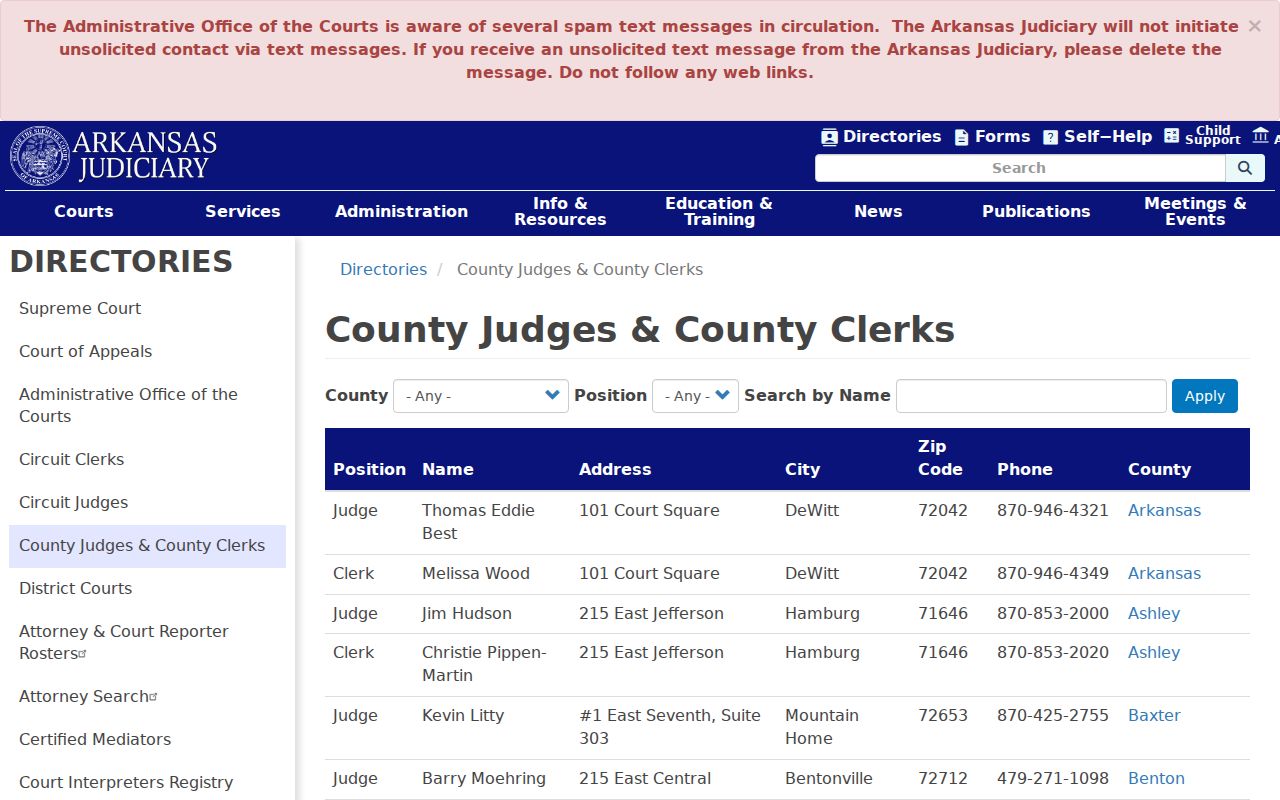 Woodruff County civil court dockets and County Clerk directory