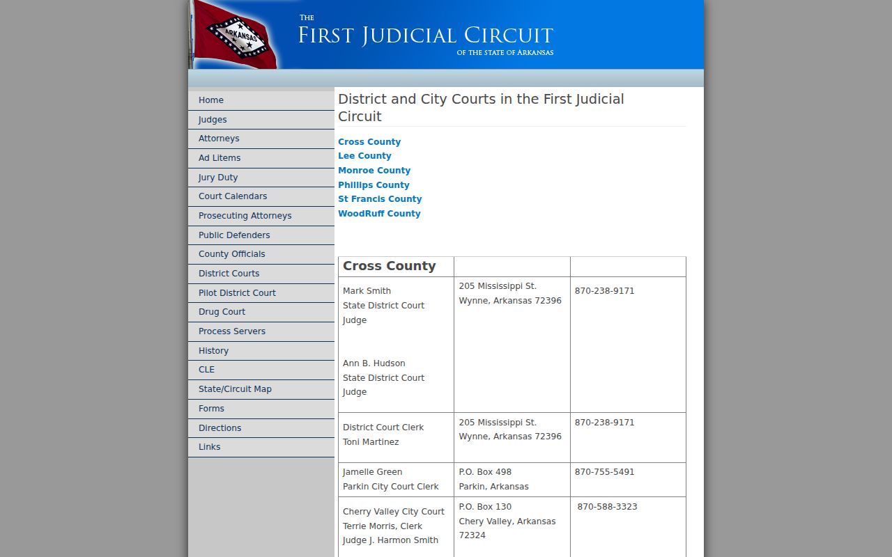 Woodruff County court schedule and First Judicial Circuit contacts