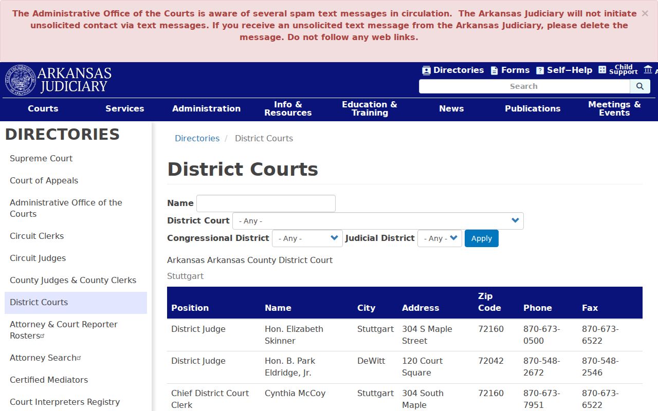Woodruff County court schedule and Arkansas District Court directory
