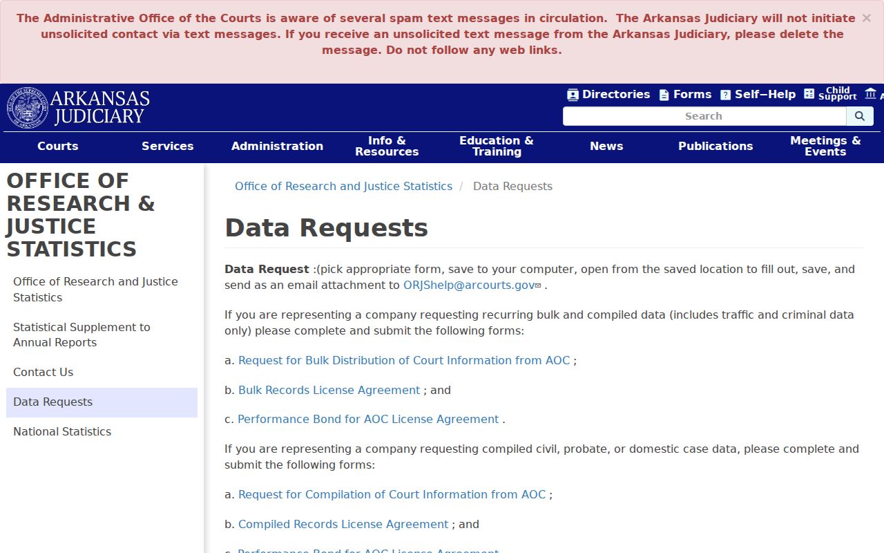 Woodruff County court records AOC bulk data request information