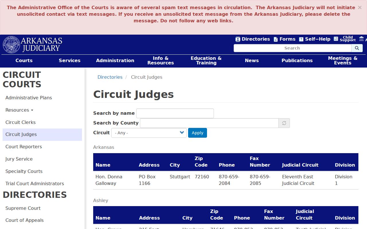 Woodruff County criminal court dockets and Circuit judge directory